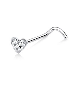 Designer Heart Shaped Silver Curved Nose Stud NSKB-05B